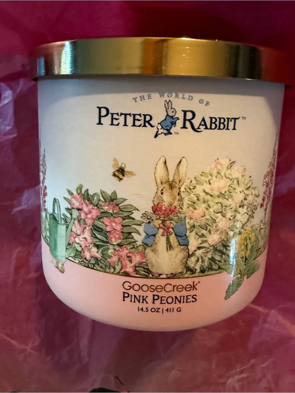 Goose Creek Peter Rabbit Pink Peonies Scented Candle - Pink with Gold Lid